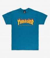 Thrasher Flame Logo T Shirt Galapagos Blue